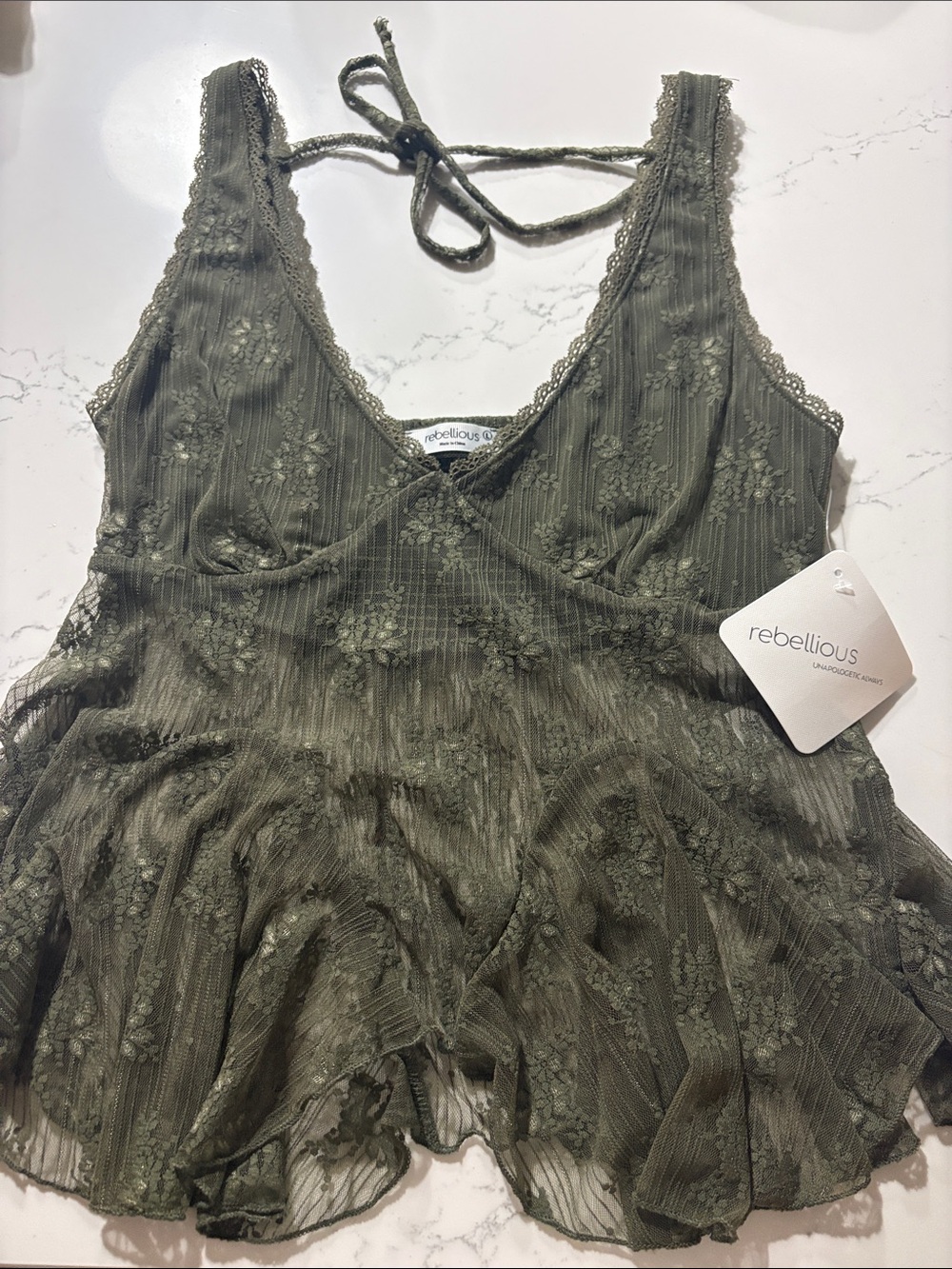 Rebellious Olive Lace Peplum Halter Camisole